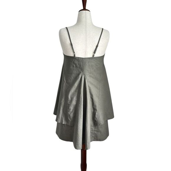 Miila Linen Blend Slip Dress Tiered Olive Green Button Front LagenLook Size M - Picture 2 of 9